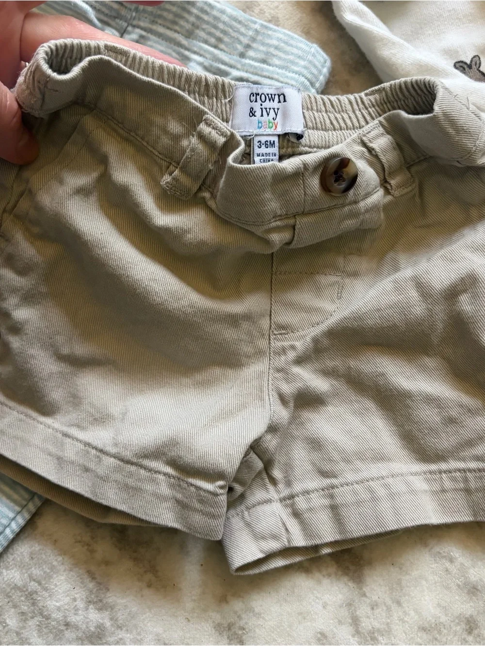 Baby boy 3-6 months bundle - 1 outfit, 1 sleeper, 1 pair of crown & ivy khaki sh
